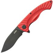 Kubey 208I Timberwolf Black Stonewash Linerlock Knife Red Handles