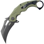 Kubey 261F Wrath Karambit Black Stonewash Linerlock Knife OD Green Handles