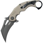 Kubey 261G Wrath Karambit Black Stonewash Linerlock Knife Tan Handles