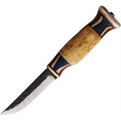 Wood Jewel 23USA95 Hammered Carbon Steel Fixed Blade Knife Curly Birch/Horn Handles