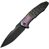 We 230913 Archeozoic Black Stonewash Interframe Lock Knife Flame/Rose Handles