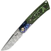 Reate 154 Tribute Damascus Acid Wash Linerlock Knife Jungle Wear Carbon Fiber Handles