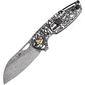 Kansept 1022L1 Left Damascus Model 6 Linerlock Knife Carbon Fiber Handles