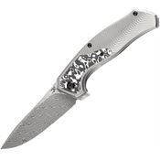 Kansept 1069A1 Havorn Damascus Clip Point Framelock Knife GrayTitanium/Black White Carbon Fiber Handles