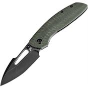 Kansept 1068A1 Link Black Stonewash Framelock Knife Green Micarta Handles