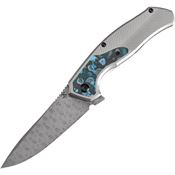 Kansept 1069A3 Havorn Damascus Clip Point Framelock Knife GrayTitanium/Artic Storm Carbon Fiber Handles