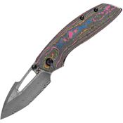 Kansept 1068A5 Link Damascus Framelock Knife Camo Carbon Fiber Handles