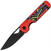 Kizer 3634SA2 Mini Militaw Black Stonewash Framelock Knife Red Handles