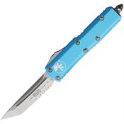 Microtech 23311TQ Auto UTX-85 Stonewash Part Serrated Tanto OTF Knife Turquoise Handles