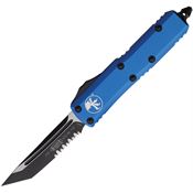 Microtech 2332BL Auto UTX-85 Two-Tone Part Serrated Tanto OTF Knife Blue Handles