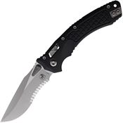 Microtech 16985 Amphibian Stonewash Part Serrated Single Edge Ram Lok Knife Black Handles