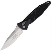 Microtech 160A11 Auto Socom Elite Stonewash Part Serrated Button Lock Knife Black Handles