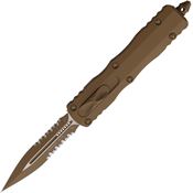 Microtech 2252CTA Auto Dirac Part Serrated Tan Double Edge Dagger OTF Knife Tan Handles