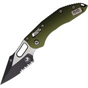 Microtech 16670 Stitch Two-Tone Part Serrated Single Edge Ram Lok Knife OD Green Fluted Handles