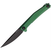 Real Steel 7111GB Teres Black Linerlock Knife Green Handles