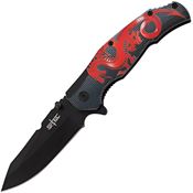 S-TEC 2712111 Dragon Assist Open Black Linerlock Knife Red Handles