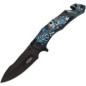 S-TEC 2712134 Rescue Assist Open Black Linerlock Knife Blue Handles