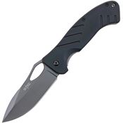 S-TEC S018 Assist Open Gray Drop Point Linerlock Knife Black Handles