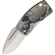 G.Sakai 11602 Money Clip Drop Point Framelock Knife Blue Wave Artwork Stainless Handles