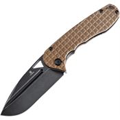 Tenable 1054A2 Bombur Black Stonewash D2 Drop Point Linerlock Knife Brown Frag Handles