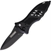 Blackhawk 15M201BK Small Black D2 Button Lock Knife Black Handles