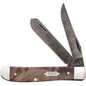 Case XX 15091 Damascus Mini Trapper Knife Maple Burl Wood Handles