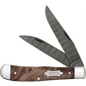 Case XX 15090 Damascus Trapper Knife Maple Burl Wood Handles