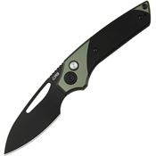 CJRB 1949BBK Version Black Drop Point ButtonLock Knife Green/Black Handles