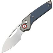 CJRB 1949GY Version Stonewash Drop Point ButtonLock Knife Gray/Blue Handles