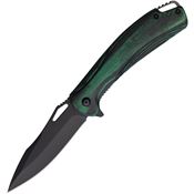 Elk Ridge A2002GN Black Assist Open Linerlock Knife Green/Black Wood Handles