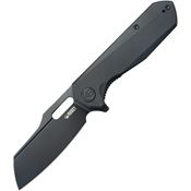 Kubey 328G Atlas Black Stonewash Framelock Knife Black Handles