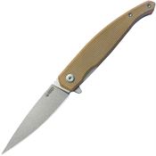 Kubey 361C MOS Hydra Stonewash Spear Point Linerlock Knife Tan Handles