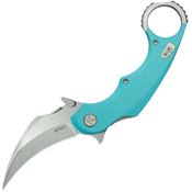 Kubey 298C Rogue Pikal Stonewash Karambit Linerlock Knife Blue G10 Handles