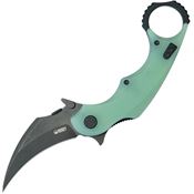 Kubey 298E Rogue Black Stonewash Karambit Knife Jade G10 Handles