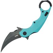 Kubey 298D Rogue Black Stonewash Karambit Knife Blue G10 Handles