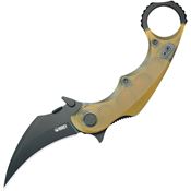 Kubey 298H Rogue Black Stonewash Karambit Knife Amber Ultem Handles