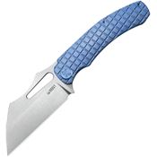 Kubey 260B Sylow Stonewash Wharncliff Framelock Knife Blue Frag Handles