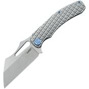 Kubey 260A Sylow Stonewash Wharncliff Framelock Knife Gray Frag Handles