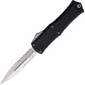 Microtech 1702M5 Auto Hera II Mini Satin Part Serrated Dagger OTF Knife Black Handles