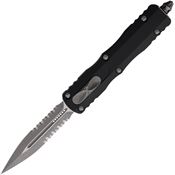 Microtech 22511AP Auto Dirac Apocalyptic Part Serrated Double Edge Dagger OTF Knife Black Handles