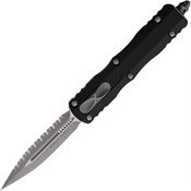 Microtech 22512AP Auto Dirac Apocalyptic Serrated Double Edge Dagger OTF Knife Black Handles