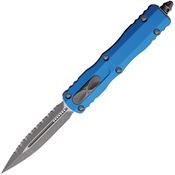 Microtech 22512APBL Auto Dirac Apocalyptic Serrated Double Edge Dagger OTF Knife Blue Handles