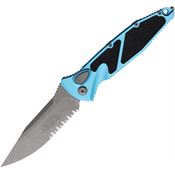 Microtech 160A11APTQ Auto Socom Elite Apocalyptic Part Serrated Button Lock Knife Turquoise/Black Handles