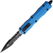 Microtech 2252BL Auto Dirac Delta Two Tone Part Serrated Double Edge Dagger OTF Knife Blue Handles