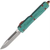 Microtech 12110BH Auto Ultratech Apocalyptic Single Edge Drop Point OTF Knife Teal Handles