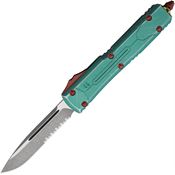 Microtech 12111BH Auto Ultratech Apocalyptic Part Serrated Single Edge Drop Point OTF Knife Distessed Teal Handles