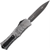 Microtech 1702M1BMHWB Auto Hera II Mini Apocalyptic Double Edge Dagger OTF Knife Brushed Gray/Bat Artwork Handles