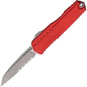 Microtech 124111APRD Auto Cypher II Apocalyptic Part Serrated Wharncliffe OTF Knife Red Handles