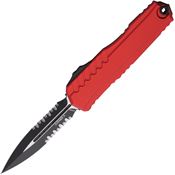 Microtech 12422RD Auto Cypher II Part Serrated Two Tone Double Edge Dagger OTF Knife Red Handles