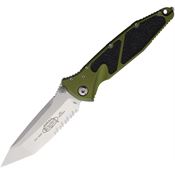 Microtech 16111OD Socom Elite Stonewash Part Serrated Single Edge Linerlock Knife OD Green Handles